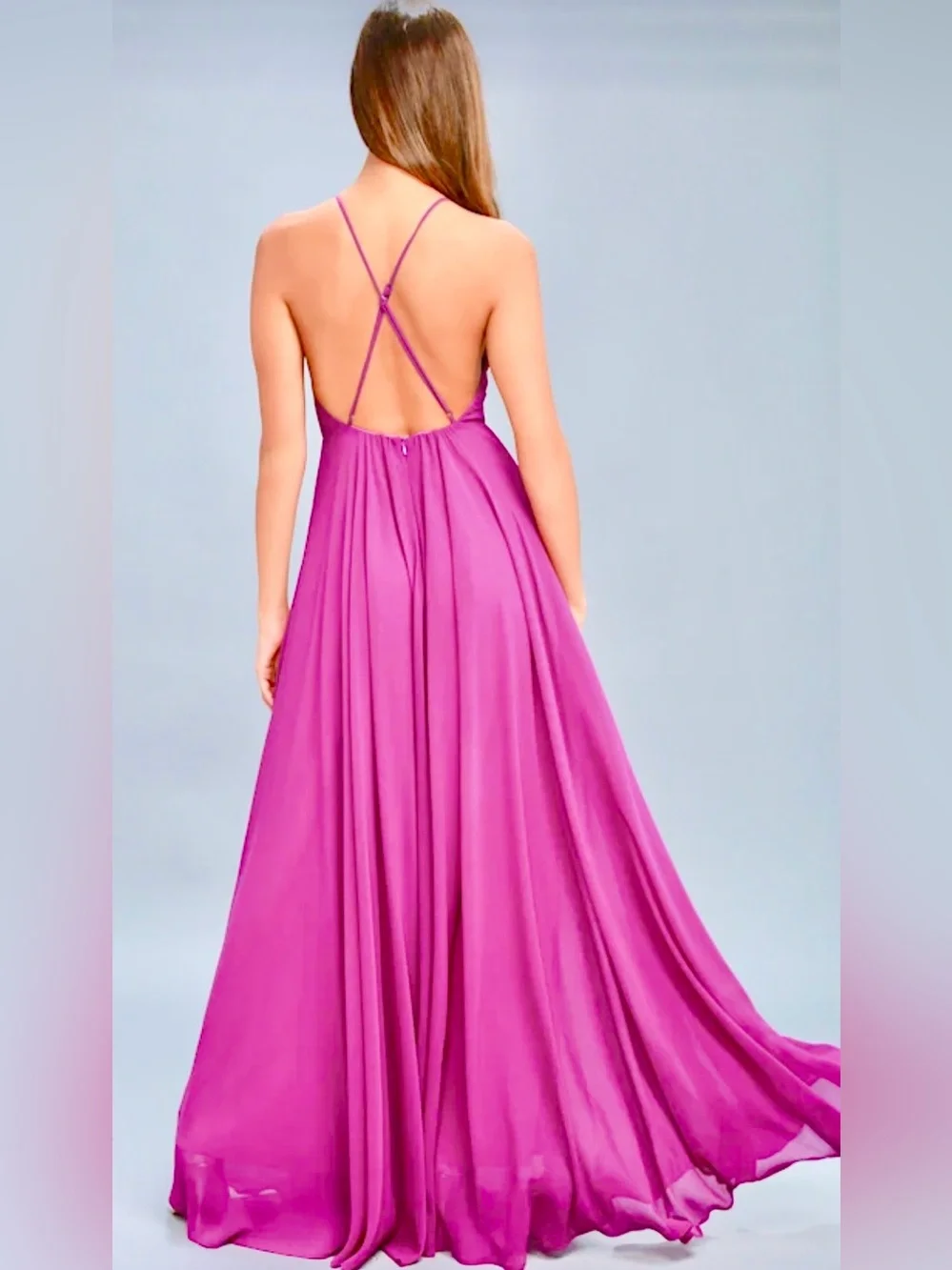 Lulus Mythical Kind of Love Magenta Chiffon Maxi Dress